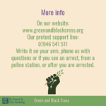 This graphic points people to the GBC website and protest support line